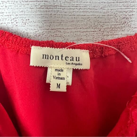Monteau Los Angeles Red Thin Adjustable Strap Sleeveless V Front Blouse Sz M - Picture 8 of 9